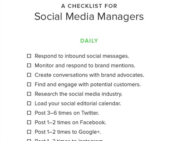 Checklist for social media managers. (Source: SproutSocial)