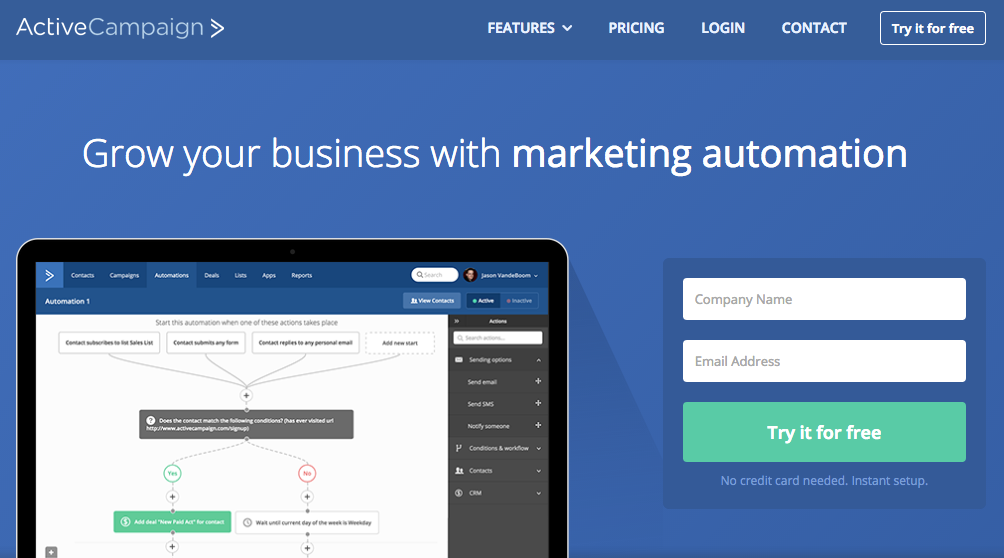 ActiveCampaign is an email platform with marketing automation features.