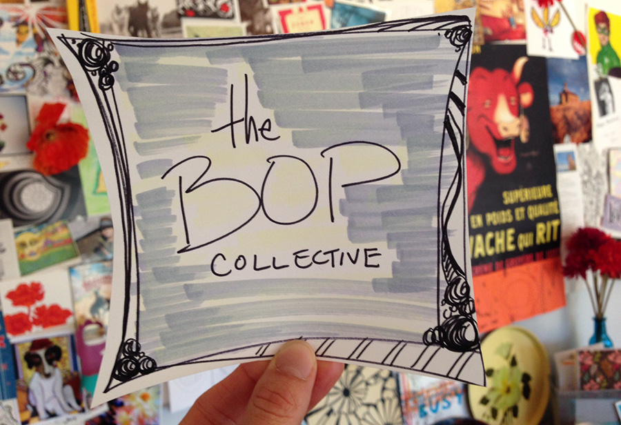 A handmade graphic from an email promoting Helene Scott's Bop Collective.