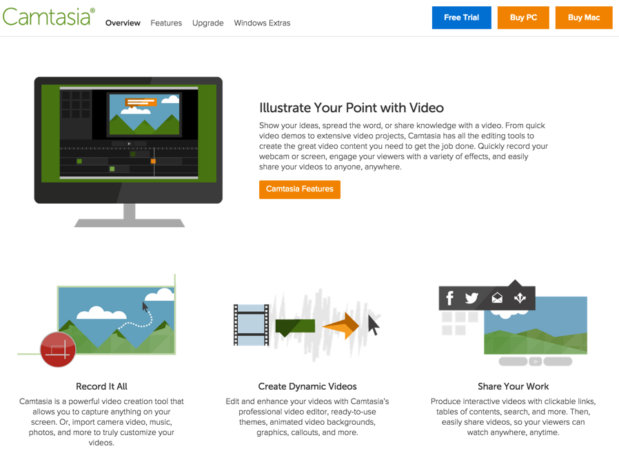 Camtasia is screen capturing and editing software for PC and Mac.