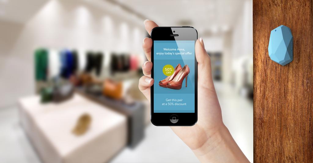 Beacons send special offers to a customer's smartphone via a mobile app.