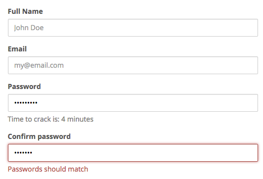 This signup form uses micro-interactions to indicate password strength.