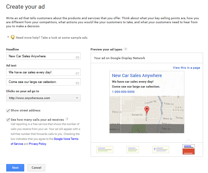 Google AdWords Express: Create your ad