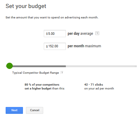 Google AdWords Express: Set your budget.
