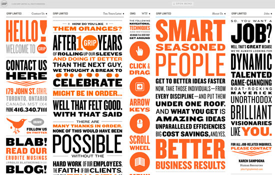 Grip Limited uses the color orange and bold text for an exciting and engaging site.