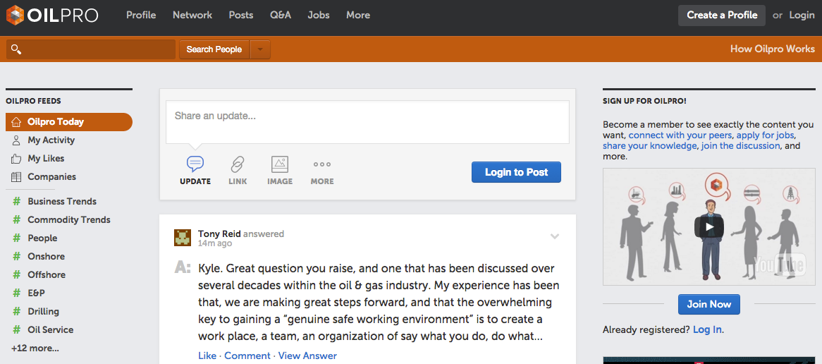 Oilpro, a social network for oil and gas industry professionals.