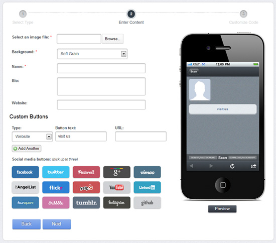 Scan offers custom mobile pages and social media actions linked to QR codes.