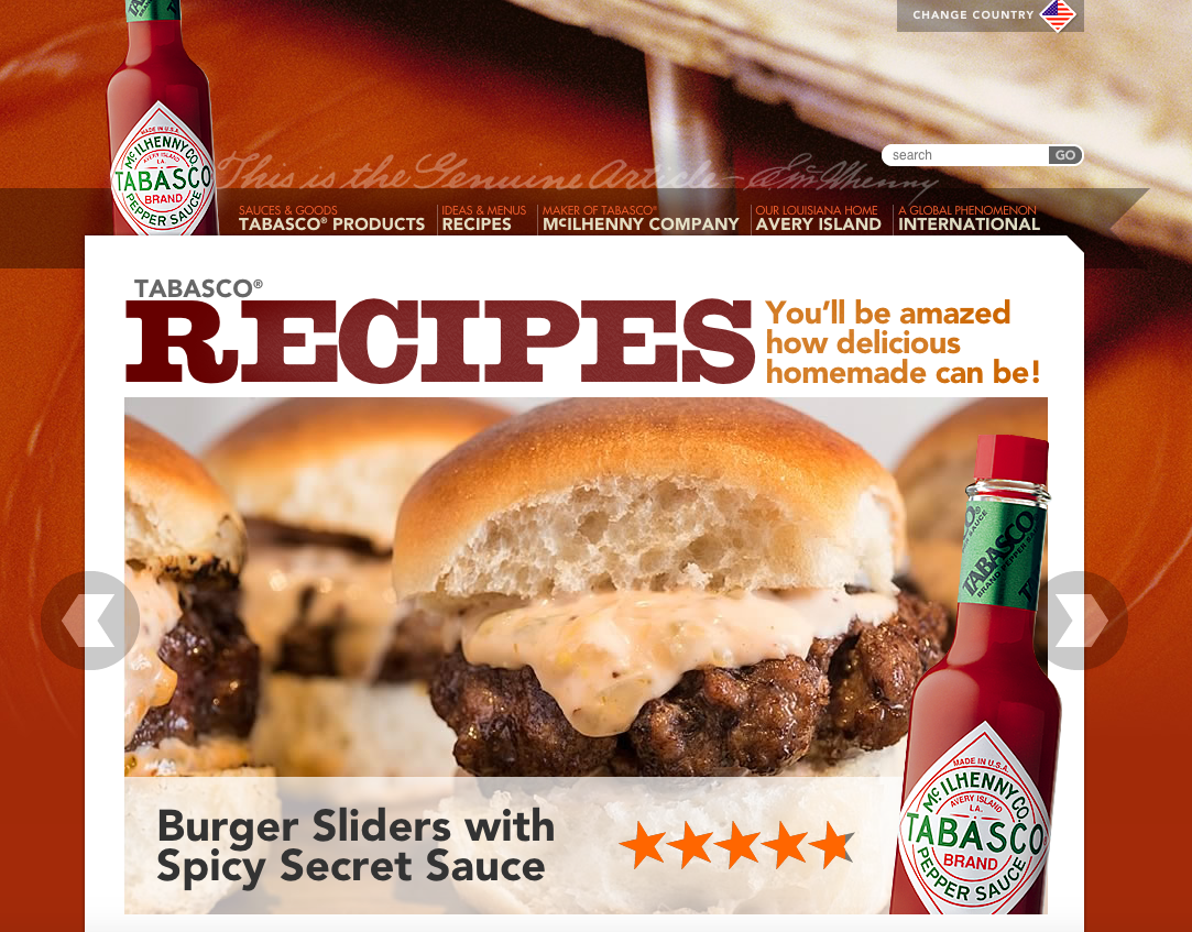 Tabasco includes recipes on its site, to increase loyalty.
