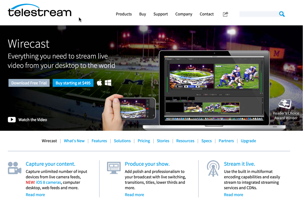 Wirecast provides live-streaming video production.